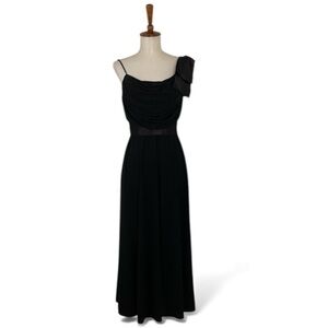 Vintage Sak’s Fifth Avenue Dress S Black Sleeveless Cowl Neck A-Line Midi Bow